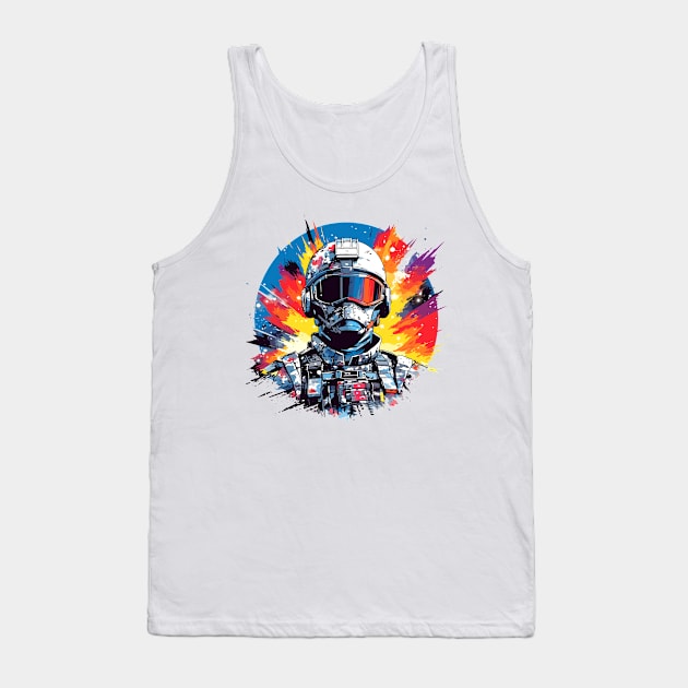 Man With Helmet Video Game Character Futuristic Warrior Portrait  Abstract Tank Top by Cubebox